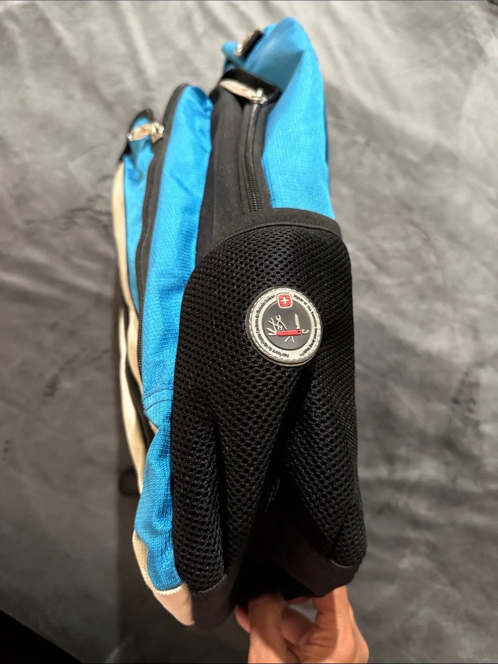 SwissGear Blue and Cream Laptop Backpack with Multiple Pockets